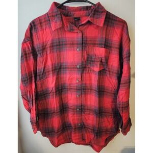 Art Class Target Kids Flannel Shirt Red Black Plaid Size L 10/12 Button Up